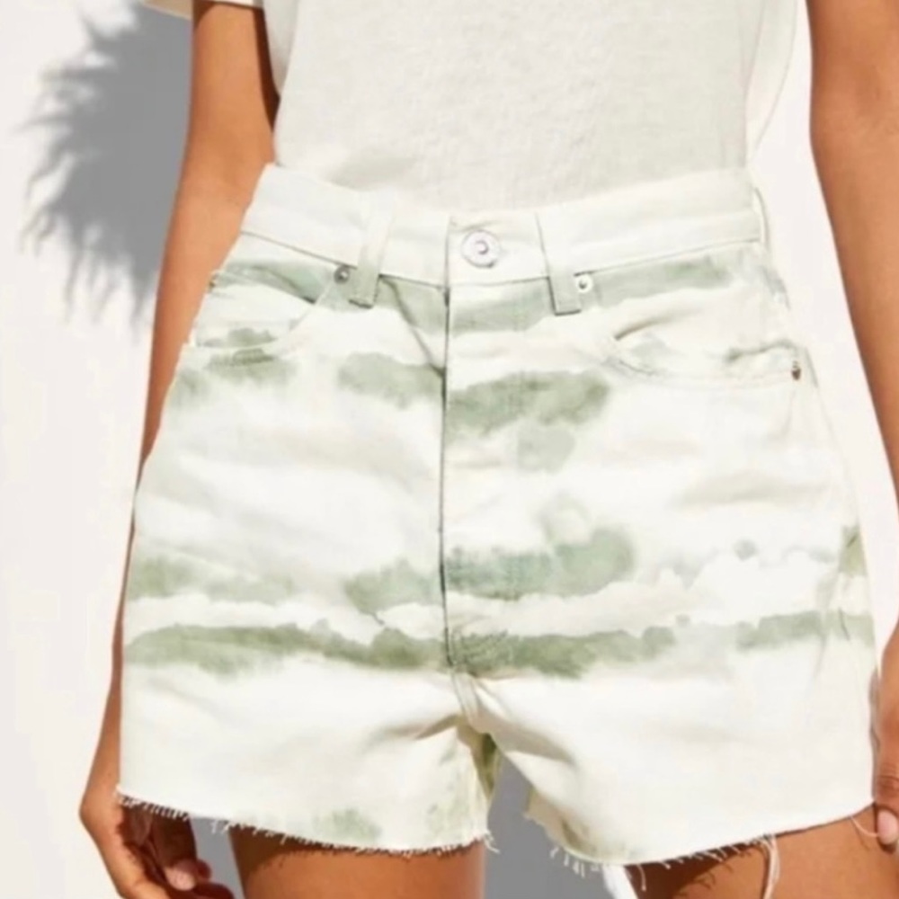 Zara High Waist Tie-Dye Shorts in White and Sage Green